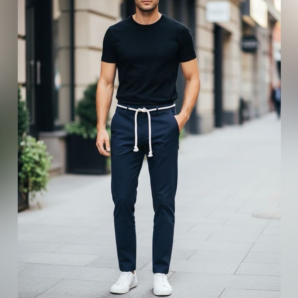 PARALLEL X LEAGUE Black Hendrix Pants w Rope Cord Belt Relaxed Outdoor Casual